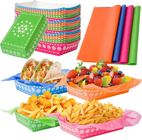Mexican Taco Nights Food Trays - 120P Mexican Wax Paper Deli Trays