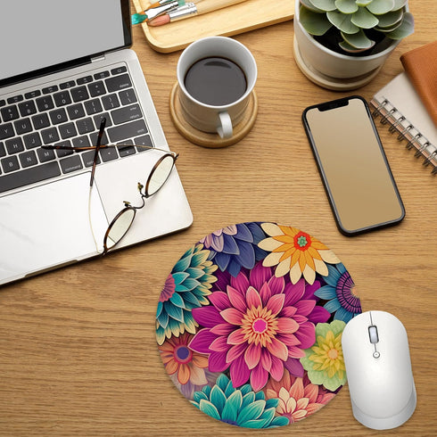 BILLAION 7.9x7.9 Inch Boho Colorful Floral Mouse Pad for Desk, Vibrant Rustic Flower Botanical Aesthetic Mousepad