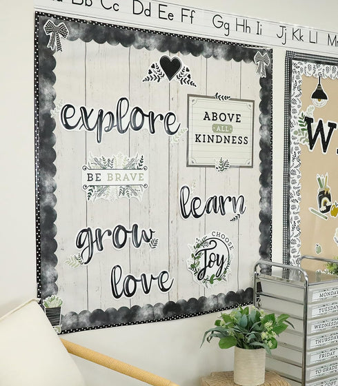 Carson Dellosa 34-Piece Modern Farmhouse Bulletin Board Set, Heart and Greenery Cutouts with Inspirational Quotes