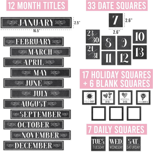 Hadley Designs Black and White Classroom Calendar Set, Bulletin Board Sets for Teachers, School Calendar for Classroom