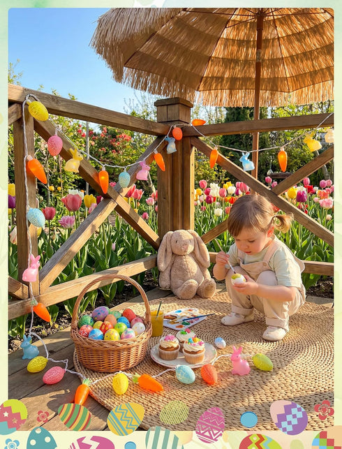 12FT 20 Multicolored Rabbit Cracked Egg and Carrot String Lights, LED Easter Fairy Light with LED Rabbit Cracked Egg