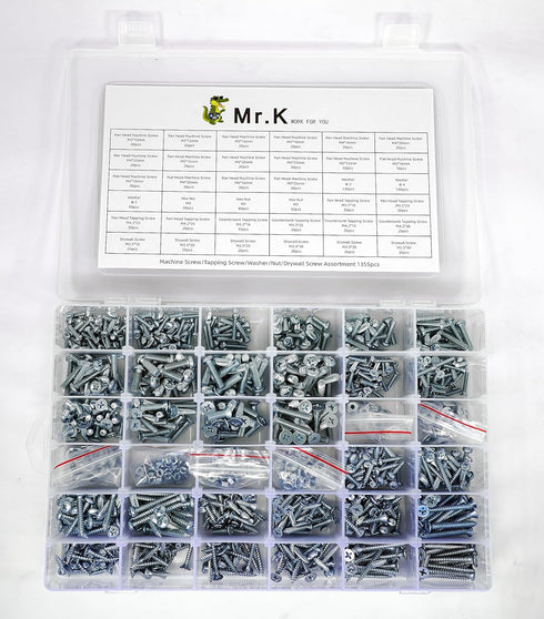 Mr.K Screw Assortment DIY Set, 1355 Pieces for Household Appliance, DIY Repair, Furniture
