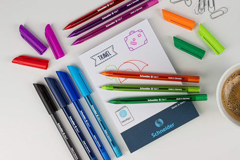 Schneider Vizz M (Medium) Ballpoint Pen, 1.0 mm, Transparent Barrel, Assorted Ink Colors, Pack of 10 Pens