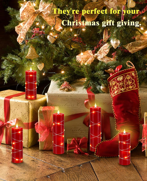 Candles,Set 5 Upinmz Red Flameless Candle with Remote Control and Timer,Flickering Battery Operated Candles with String