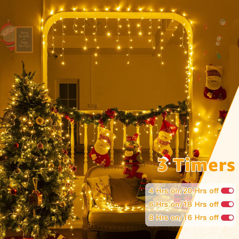 720LED 60FT, 8 Dimmable, Ollny Icicle Lights for Outside Warm White Christmas Lights with Remote Modes Waterproof