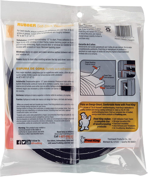 R534H 5/16-Inch, Frost King Sponge Rubber Foam Tape Black