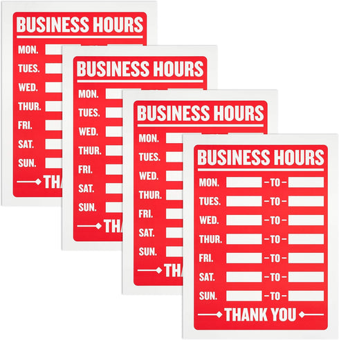 Business Hours Sign - Red and White Waterproof Flexible Plastic, Scratch Resistant, 9 x 12 Inches Signboard for