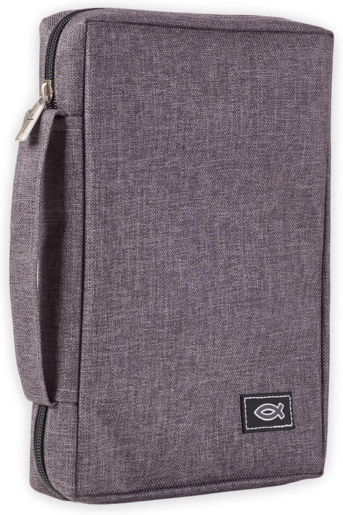 Christian Art Gifts Men/Women's Bible Cover, Jesus Fish, Gray Canvas, Medium