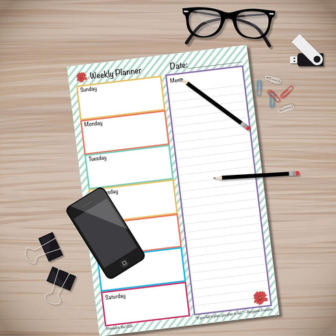 WEEKLY PLANNER Notepad - 6 x 9, Colorful Design, 50 Sheets per Pad for Organization