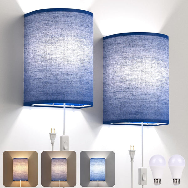Plug in Wall Sconces Set of Two: Wall Lights with On/Off Switch