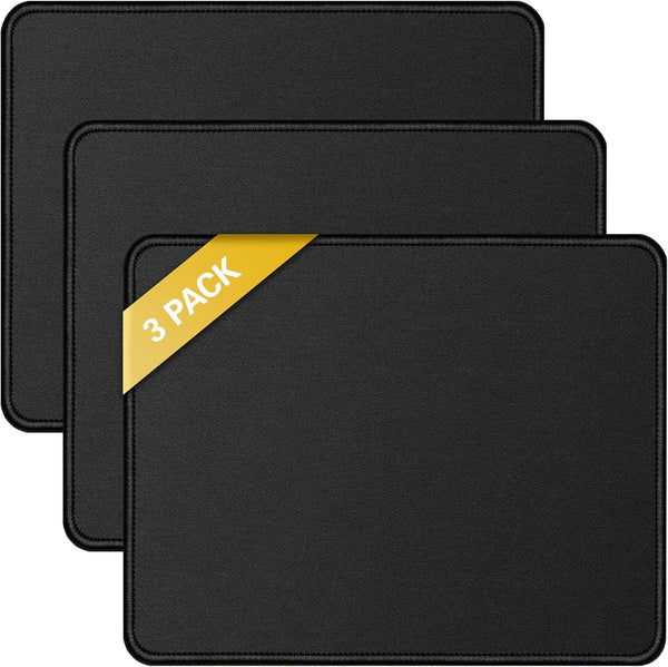 Mouse Pads, 3 PCS Black Standard Mouse Pads, Office and Gaming, Stitched Edges, Rubber Anti-Slip Base