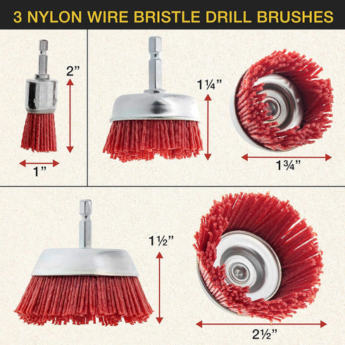 Dura-Gold 6 Piece Abrasive Nylon Wire Brush Set, Coarse Sanding, 1/4" Drill Shank for Rust Removal