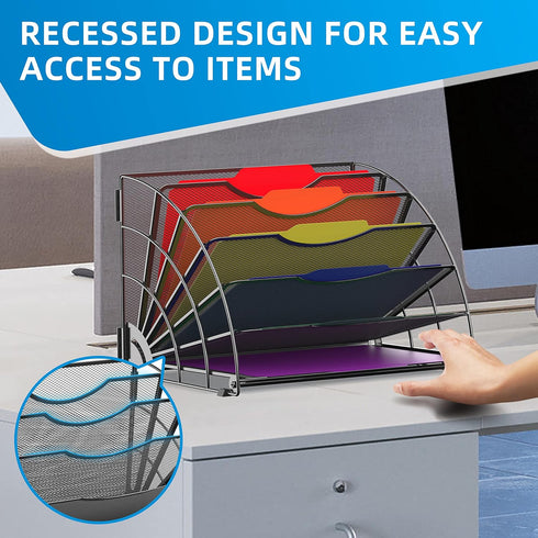 SUPEASY Fan Shaped Desk File Organizer - 6 Compartments for Filing Paper Bills, Letters, Desk Accessories for