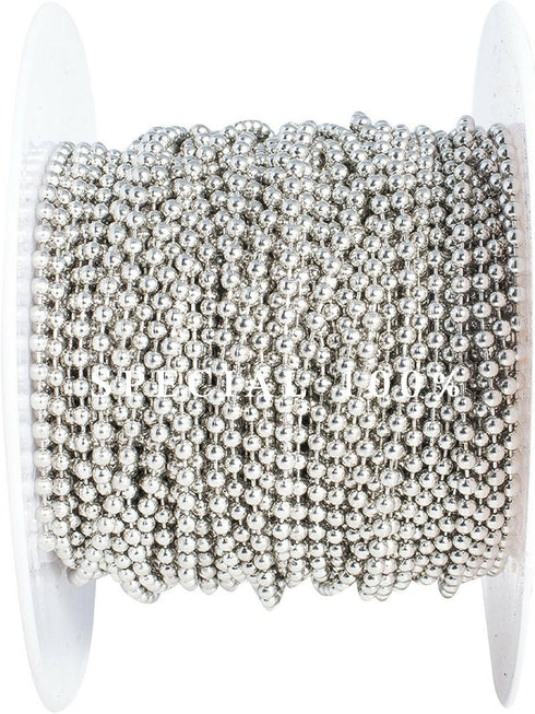 Ball Chain Spool #3 Nickel Plated Steel Bead Chain, 2.4 Diameter, 100 Feet with 30 Matching Connectors