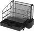 Simple Houseware Desk Organizer, 3 Tray with Sliding Drawer, Hanging File Holder, Black
