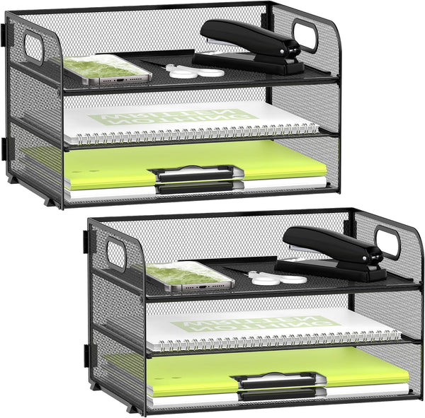 Daltack 3-Tier Paper Organizer with Handle, Mesh Desk Organizer Letter Tray, File Organizer for A4 File Folder, Black 2