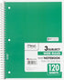 Mead 3 Subject Spiral Notebooks, Wide Ruled, 120 Sheets, 10-1/2" x 7-1/2", Red, Green, Blue, 3 Pack