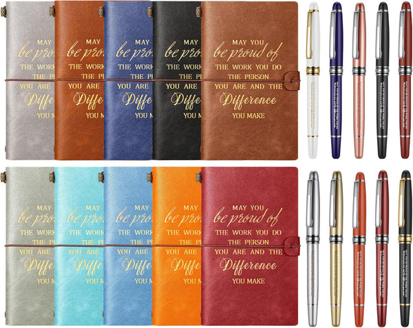 Panitay 20 Pcs Employee Appreciation Gifts, Leather Journal with Pens, 10 Travel Journals with Pockets for Office