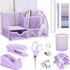 Purple Office Desk Accessories Supplies, 12-Piece Set with Desk Organizers, Tape Dispenser, Stapler, Scissors, Ruler,