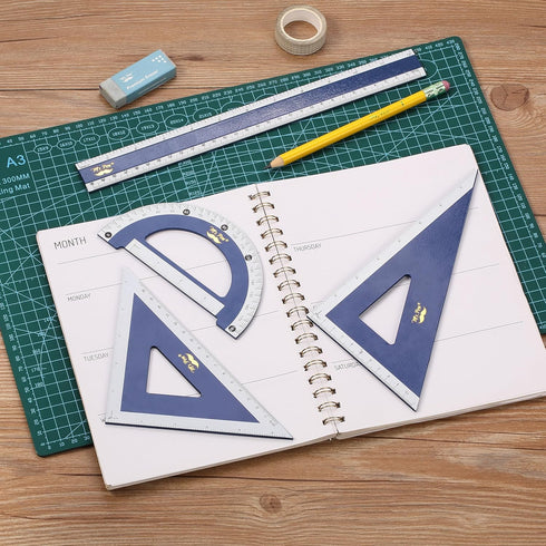 Set, 4 Pack, 8" 30/60 Set 5.5" 45/90 Set 6" 12" Mr. Pen- Wooden Geometry Square, Square, Protractor & Ruler
