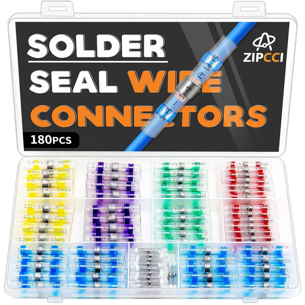 180Pcs Solder Seal Wire Connectors, Heat Shrink Butt Connectors Kit for Waterproof Marine Wiring Splice Terminal
