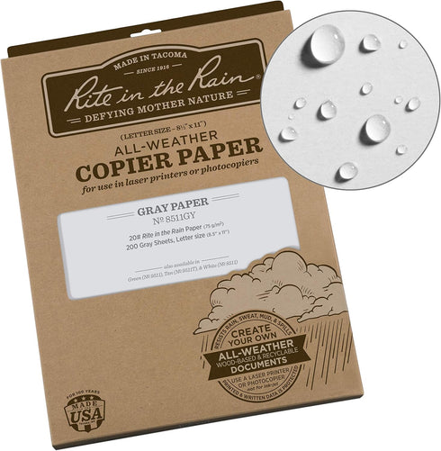 Rite In The Rain Weatherproof Copier Paper, 8 1/2" x 11", 20# Gray, 200 Sheet Pack (No. 8511GY)