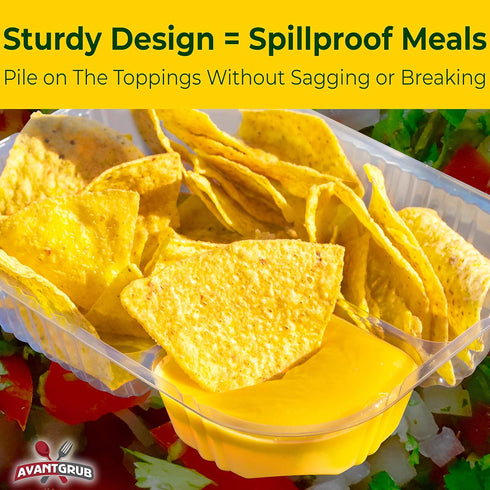 Large 6x8 Inch Anti-Spill Plastic Nacho Trays 25 Pack, Reusable 2 Compartment Boats for Dips, Snacks, and Fair Foods