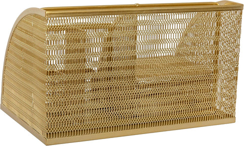 Martha Stewart Ryder Gold Mesh Metal Small Organizer for Office Accessories, Notebooks, Pen Holder and Drawer