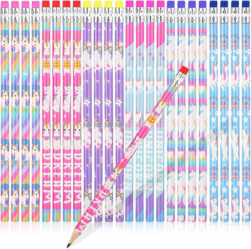 Unicorns Pencils, Rainbow HB Pencils, Erasable Cute Graphite Pencil, Birthday Party Supplies, 36