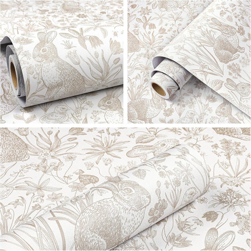 17.5in23ft Countryside ReWallpaper Beige Bunny Wallpaper Peel and Stick Neutral Cottage Wallpaper Bathroom Waterproof