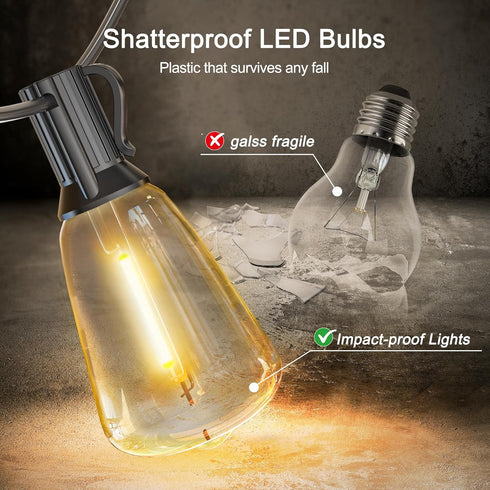 BLIATLUS 25FT 8+2 ST38 Bulbs Solar String Lights Outdoor Waterproof with Remote Control Shatterproof LED for Porch