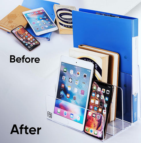 Desk Organizer, Acrylic File Sorter, 4 Section Clear Desktop Holder for Office Mail, Letters, Electronics, Makeup