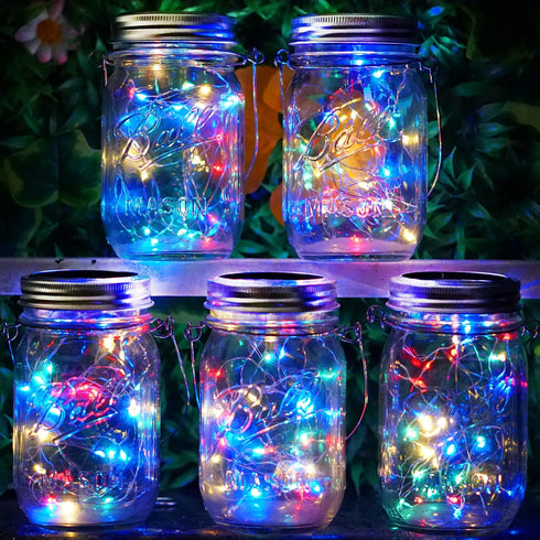 12 Pack 30 Multicolored2 SunKite Solar Mason Jar Lights, LED Waterproof Fairy Firefly Jar Lids String Lights