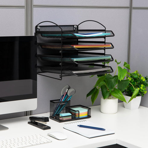 Mind Reader Paper Tray, Desktop Organizer, Wall Mountable File Storage, Metal Mesh, 11.5" L x 14.25" W x 11.5" H, Black