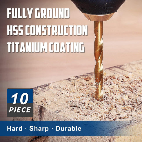 Set 10 1/4" COMOWARE Titanium Twist Drill Bit - Pcs Hex Shank High Speed Steel for Wood Plastic Aluminum Alloy, Quick