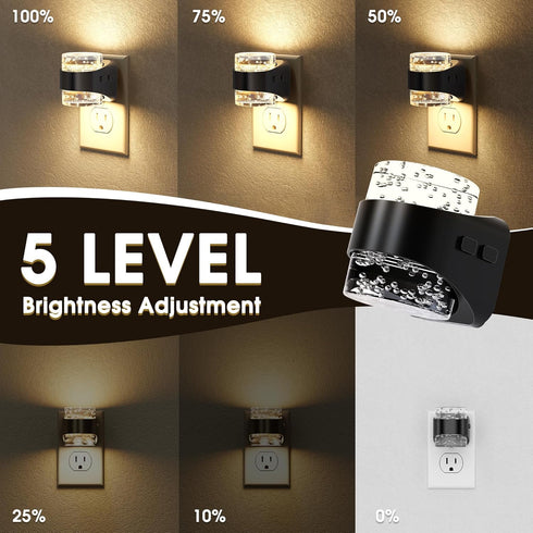 Dimmable 3000K 5 Briignite LED Night Light Plug into Wall, Night Light with Bubble Design Warm & Brightness Levels