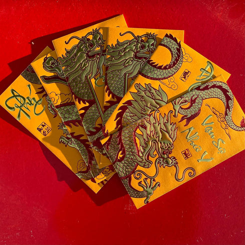 DRAWN 18 Pieces Vietnamese New Year Red Lucky Money Envelopes (Large Size 6.5"x3.5") - Bao Li Xi Tet