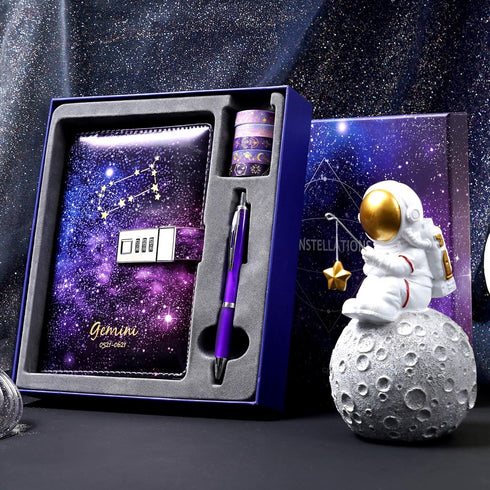 Starry Constellation Lock Diary Set, Gift Box with Pen & Tapes, Combination Lock Journal for Kids, Luxury Travel Diary
