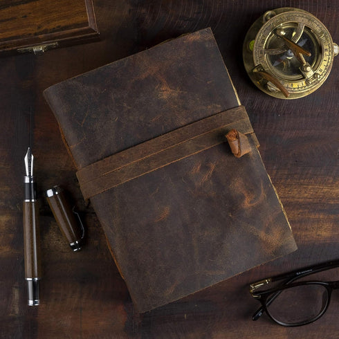 Vintage Leather Journal, Handmade Antique Leatherbound Sketchbook, Deckle Edge Paper, Thick Journal