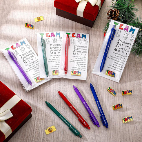 Dunzoom 40 Sets Team Pens Gifts Bulk Employee Appreciation Gift Gold Lapel Pin Inspirational Ballpoint Pen Thank You