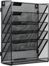 EasyPAG Mesh Office Organizer, 5 Tier Wall File Organizer, Assembly Wall Mounted File Holder, Desk Vertical Hanging Paper File Rack with White Label,Black