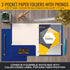 Better Office Products 50 Pack Blue Paper 2 Pocket Folders with Prongs, Letter Size, Matte Texture, 3 Metal Prong Clips