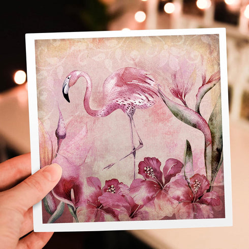 Charming Flamingo Bird Greeting Card with Floral Design