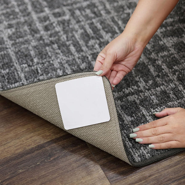 Mohawk Home Non-Slip Corner Gripper Area Rug Tabs, 4 Pack, Anti-Curling Double Sided Adhesive 4"x4" Square White