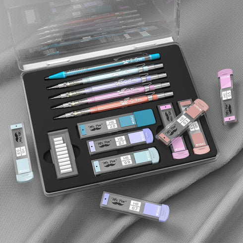 Mr. Pen Pastel Mechanical Pencil Set with Black Lead and Eraser Refills, 0.3 to 2mm Cute Aesthetic Mechanical Pencils