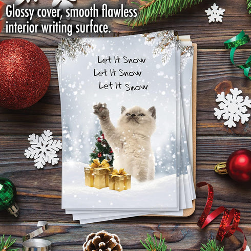 NobleWorks 12 Boxed Christmas Greeting Cards - Funny Animal Humor Holiday Bulk Set for Men, Women (1x12 Design) - Cat