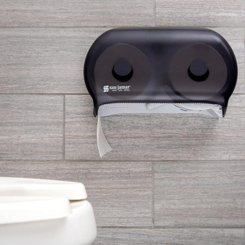 San Jamar Classic Versatwin Plastic Tissue Dispenser, Dual Dispensing Toilet Paper Holder, Black Pearl, 5.5 Inches