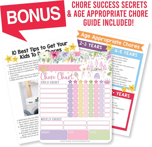 Magnetic Chore Chart for Kids - Good Behavior Chart, Dry Erase Daily Weekly Responsibility List, Princess Board
