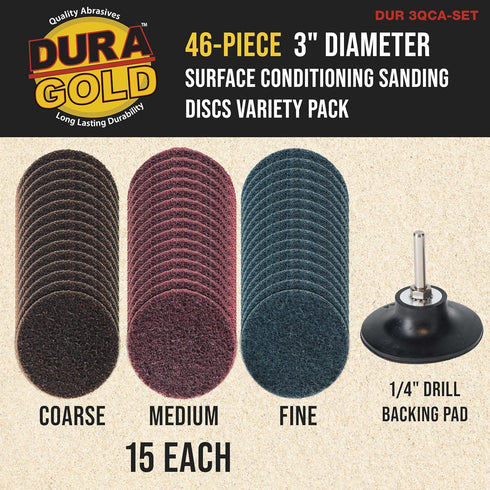 46-Piece 3" Pack 15 1/4" Dura-Gold Diameter Surface Conditioning Sanding Discs Variety - Each Coarse, Medium, Fine Grit