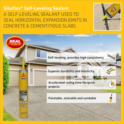Sikaflex Self Leveling Sealant, Gray Polyurethane, 29 fl. oz Cartridge for Sealing Horizontal Expansion Joints